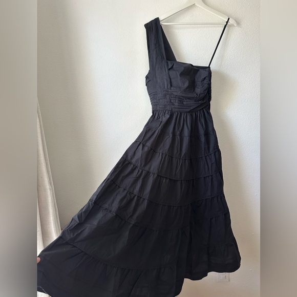 Ulla Johnson Ellie Dress Black Cotton One Shoulder Midi Dress - Picture 5 of 10